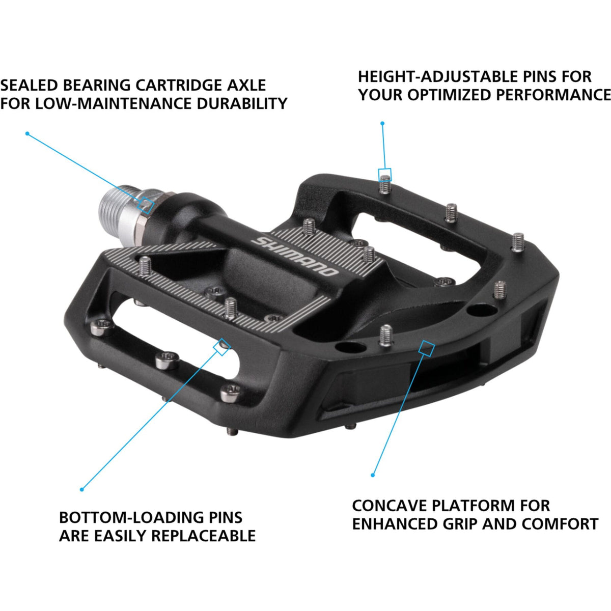 Shimano MTB / Gravel Flat Pedals, Black. PD-GR500