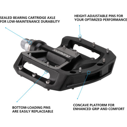 Shimano MTB / Gravel Flat Pedals, Black. PD-GR500
